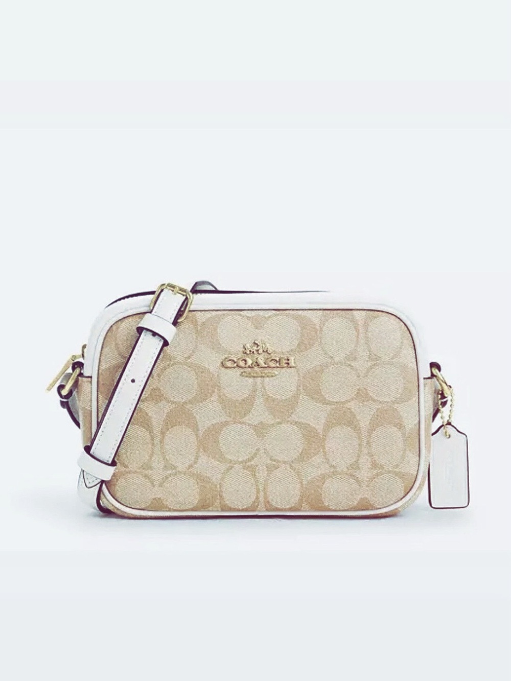 Coach Signature Canvas Crossbody Bag in Beige/White (Mini Jamie Camera Bag)